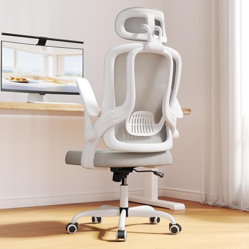 Kensaker Home Office Chair, High Back Ergonomic Desk Chair with 3D Armrests, Lumbar Support, Mesh Computer Chair with Adjustable Headrest, for Home, Office, Work, Student - Grey
