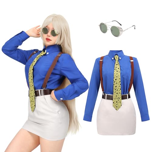 DAZCOS Nanami Kento Cosplay Costume Women's Slim Fit Shirt Skirt with Tie Suspender Glasses - X-Small