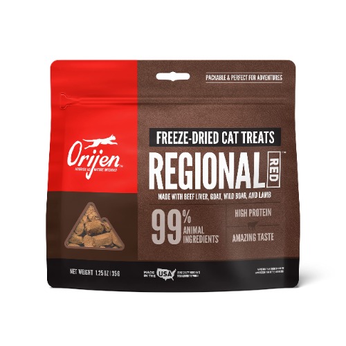 ORIJEN Freeze Dried Cat Treats, Grain Free, Natural & Raw Animal Ingredients, Regional Red, 1.25oz - Regional Red