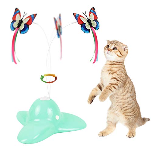 Flurff Cat Toys, Interactive Cat Toy Butterfly Funny Exercise Electric Flutter Rotating Kitten Toys, Cat Teaser with Replacement