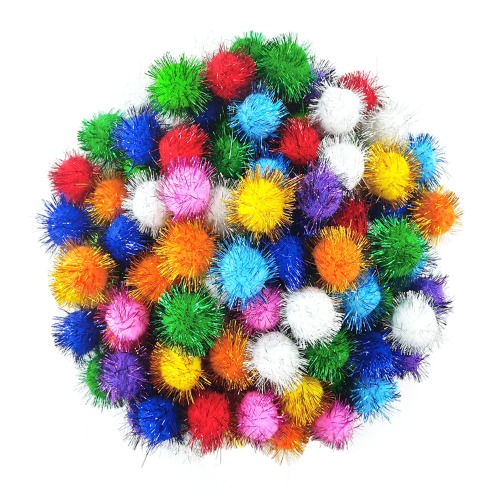 1.8 Inch Assorted Color Flash Ball Cat's Favorite Toy Ball Tinsel Pom Poms Flash, 100Pcs.