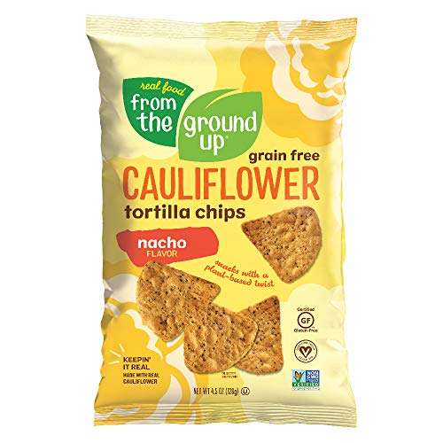 REAL FOOD FROM THE GROUND UP Cauliflower Tortilla Chips - 6Count, 4.5 Oz Bags (Nacho) - Nacho