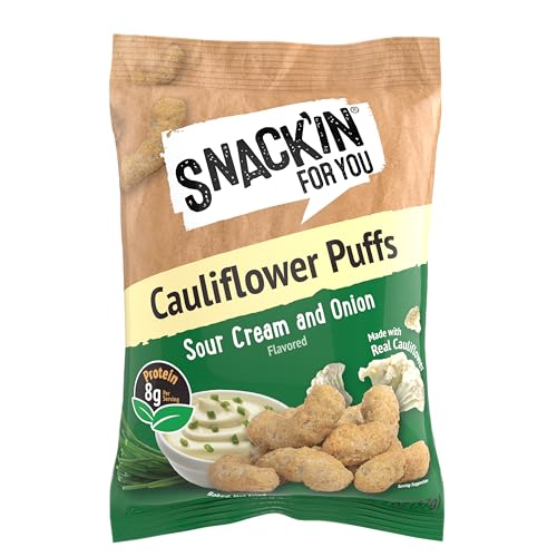 Snack'in For You Cauliflower Puffs, Sour Cream & Onion - Cauliflower - Sour Cream & Onion - 0.25 Ounce (Pack of 8)