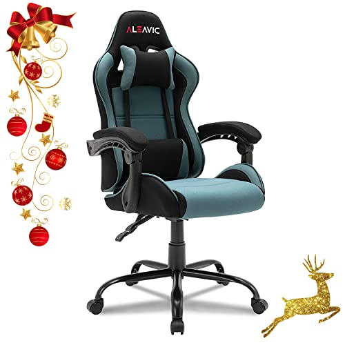 ALEAVIC Gaming Chair, Gamer Chair High Back Ergonomic Adjustable, Racing Style Fabric Gaming Chair for Adults, Computer Gaming Chair with Headrest and Lumbar Support - Teal