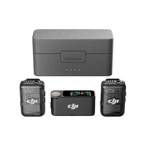 DJI Mic 2. 2 mics, 1 receiver, 1 charging dock.