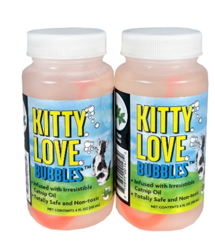 Kitty Love Bubbles: 2 Pack 4oz Bottles of Catnip Scent Bubbles for Cats, Non-Toxic and Allergen-Free, Bring Out Your Cat's Inner Hunter with Hours of Fun and Exercise - 4oz - 2 pack