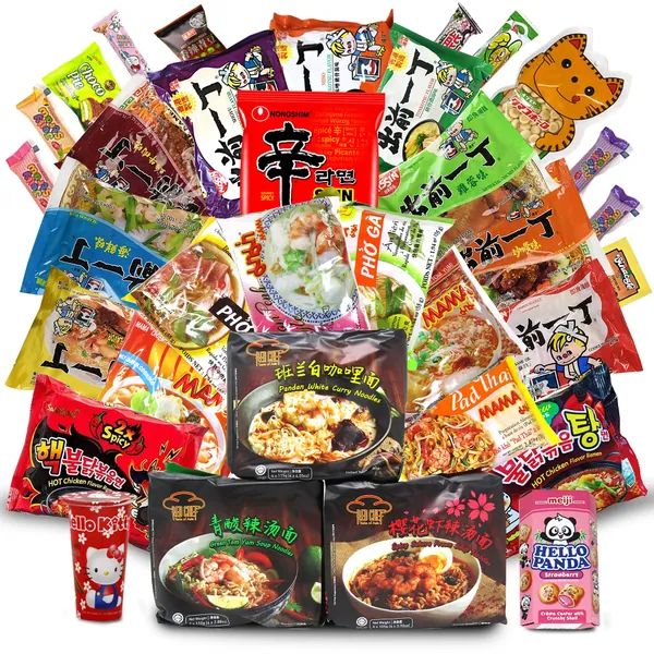 Variety Asian Instant Ramen Bundle, Samyang, Nissin, Hao Hao, Nongshin, Mama | Free Snacks Included, 10 Packs Student Care Package, Birthday Treat for Adults