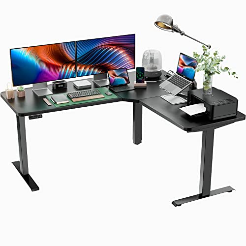 Marsail Corner Stand Up Desk Adjustable Height with 4-in 1 Electical Outlet, L Shaped Electric Standing Desk with Headphone Hook, Stand up Desk for Home Office Sturdy Writing Workstation Black - 63x55 inch - Black