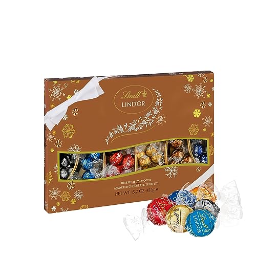 Lindt LINDOR Holiday Deluxe Assorted Chocolate Candy Truffles Gift Box, 15.2 oz. (2023) - Assorted - 15.2 Ounce (Pack of 1)