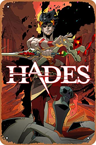 Clilsiatm Hades Game Poster Video Game Tin Metal Sign Vintage Wall Plaque Decor 8x12 Inch