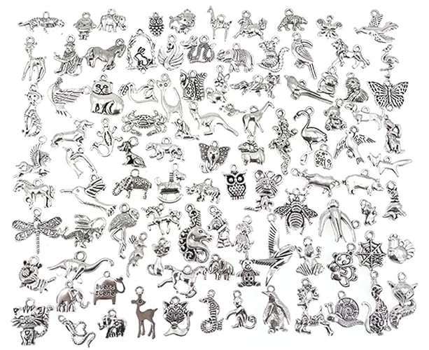ALIMITOPIA Zoo Animals Charms,Alloy Multistyle Creatures Insects Birds Charm Pendant for DIY Jewelry Making Accessaries(100pcs,Antique Silver Tone)