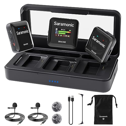 Saramonic Blink M2 Wireless Lavalier Microphone Dual Channel Wireless Microphones for Cameras iPhone Android Noise Cancellation Compact Clip Lapel Mic for Video Recording Interview Live Streaming