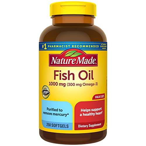 Nature Made Fish Oil 1000 mg, 250 Softgels Value Size, Omega 3 Supplement For Heart Health - 90 Count (Pack of 1)