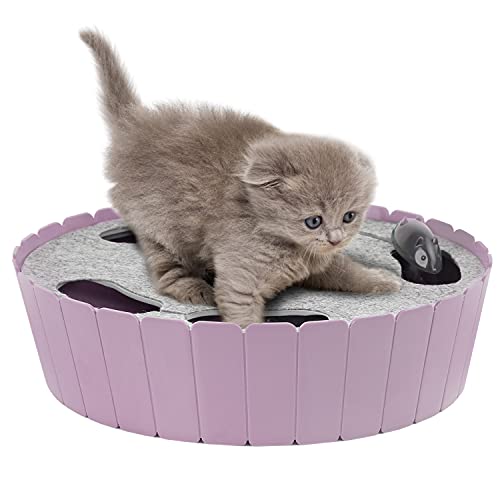 Pawaboo Interactive Cat Toy with Running Mouse, Electronic Motion Cat Toy Automatic Teaser for Indoor Cats, Pop and Play Hide Seek Cat Toy Hunting Mouse for Pet Cat Kitten Play Fun Exercise, Purple - Purple
