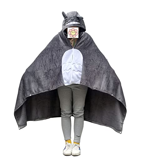 Anime Throw Blanket Flannel Fleece Blanket Cosplay Hooded Cloak Fluffy Shawl Wrap Nap Quilt (67''X47'', Gray) - Gray - 67''X47''