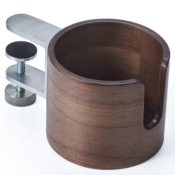 urbanplus Desk Cup Holder, Anti-Spill Walnut Wood Cup Holder for Desk with Aluminium Clamp, Office Desk Accessories, Gaming Desk Accessories, Computer Desk Accessories - 