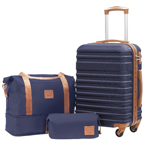 Coolife Luggage Sets Suitcase Set 3 Piece Luggage Set Carry On Hardside Luggage with TSA Lock Spinner Wheels (Navy, S(20in)_carry on) - Navy - S(20in)_carry on