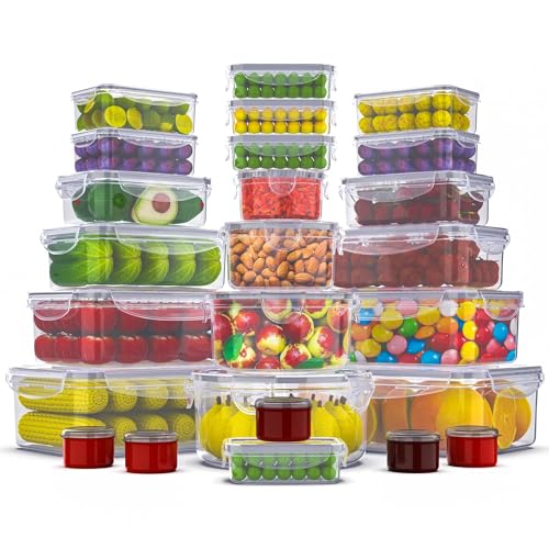 RockBerry 50 Pcs Large Food Storage Containers with Lids Airtight-85 OZ to small Containers-Total 526OZ Stackable Kitchen Set -BPA Free Leak proof containers- Freezer Microwave safe - Color-of-50Pcs