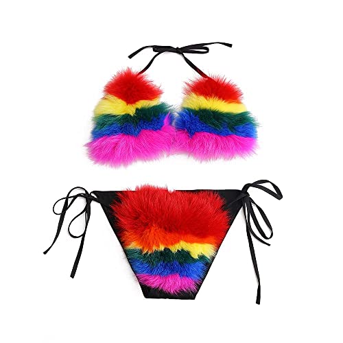 Faux Fur Halter String Bikini