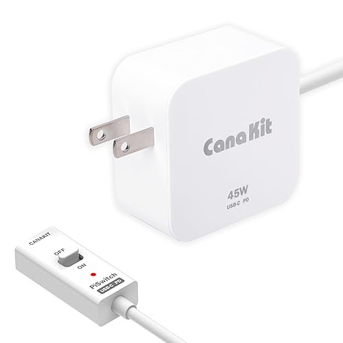 CanaKit 45W USB-C Power Supply with PD for Raspberry Pi 5 with PiSwitch (On/Off Switch)
