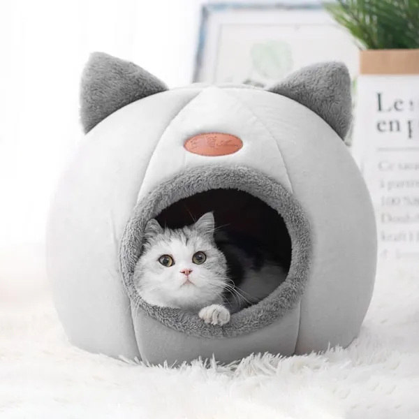 Cute Kitty Calming Cat Cave with Removable Cat Bed Cushion by Estilo Living - Medium