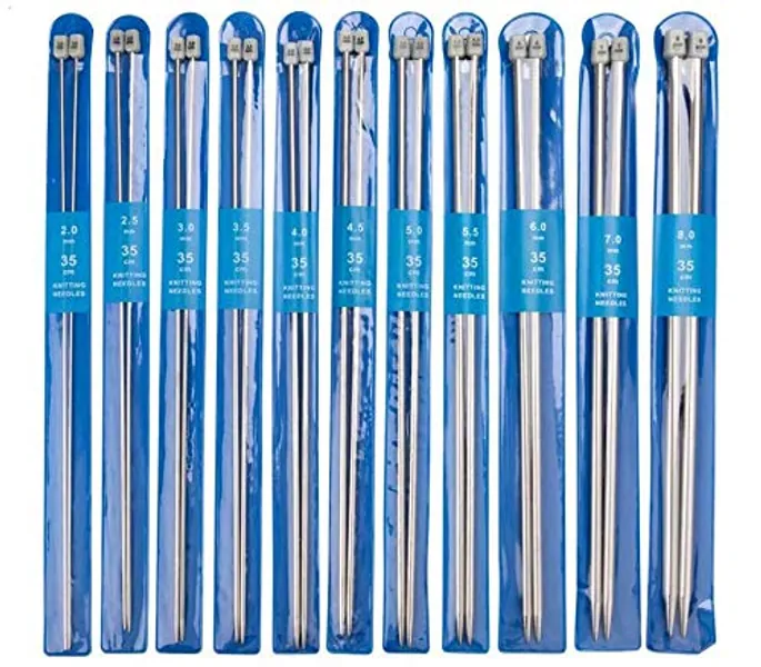Dproptel Knitting Needles,Stainless Steel Single Pointed Knitting Needles Kit Set Sweater Straight Needle in Different Sizes (11pirs,22pcs,36cm Length)