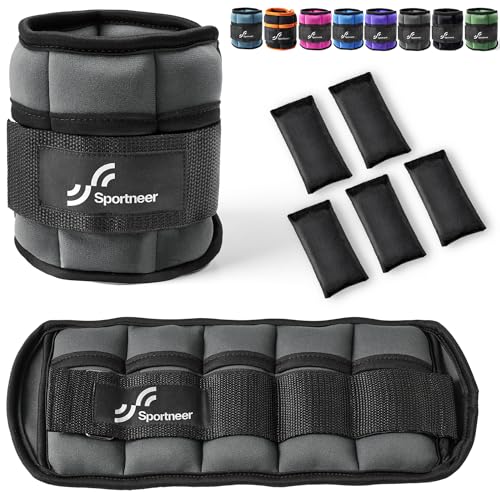 Sportneer Adjustable Ankle Weights Set: Leg Weights, Ankle Weight Wrist Weight Straps, 0.45-1.6kg for Per Ankle, 0.9-3.2kg for a Pair - Dark Gray