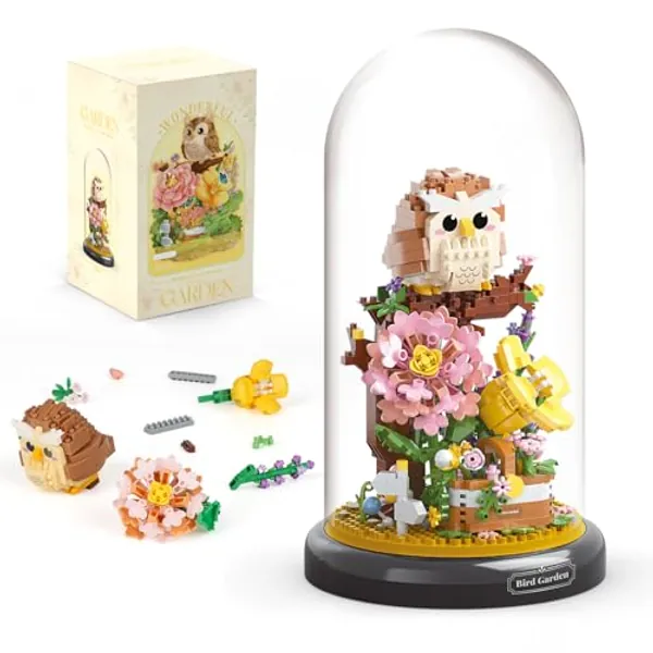 YEECHAO Owl Flower Bouquet Building Set for Adults, Animals Flowers Plants Decor with Dust Cover, Birthday Gift Building Toy for Boys Girls, 1123 PCS Mini Building Blocks, Not Compatible with Lego Set - Owl Flowers