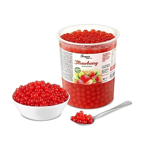 The Inspire Food Company Popping Boba Pearls for Bubble Tea - 1 KG | Strawberry | Bursting Pearls Bubble | Real Fruit Juice For Shakes, Dessert,Smoothie | 100% Vegan & Glutenfree, No Artificial Colors - strawberry - 1 kg (Pack of 1)
