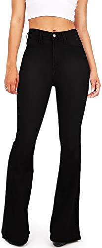 BISUAL Women's Black Bell Bottom Jeans for Women High Waisted Flare Jeans Womens Ripped Stretchy Bell Bottoms Pants - Black068 - 6