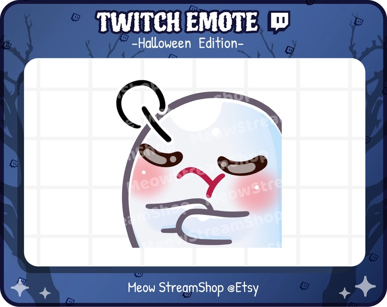 Twitch Emote / Cute Ghost Pout, faire la moue, Shy, tsundere emote / Kawaii spooky ghost Halloween emoji / discord