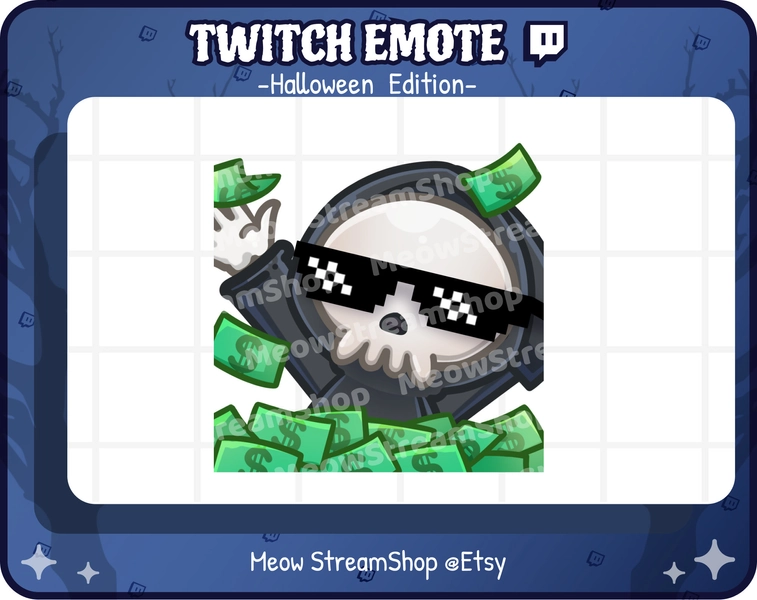 Twitch Emote / Cute Grim Reaper Money, Rich, Donate Emotes / Kawaii death angel Halloween emoji / discord