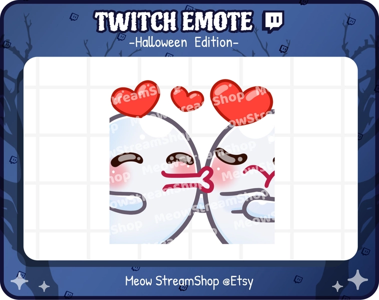 Twitch Emote / Cute Ghost baiser, baiser, couple, cœur, amour emote / Kawaii fantôme effrayant Halloween emoji / discorde