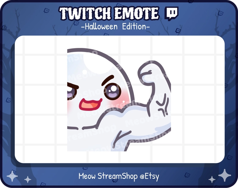 Twitch Emote / Cute Ghost flex, alpha, fort, émote musculaire / Kawaii fantôme effrayant Halloween emoji / discord