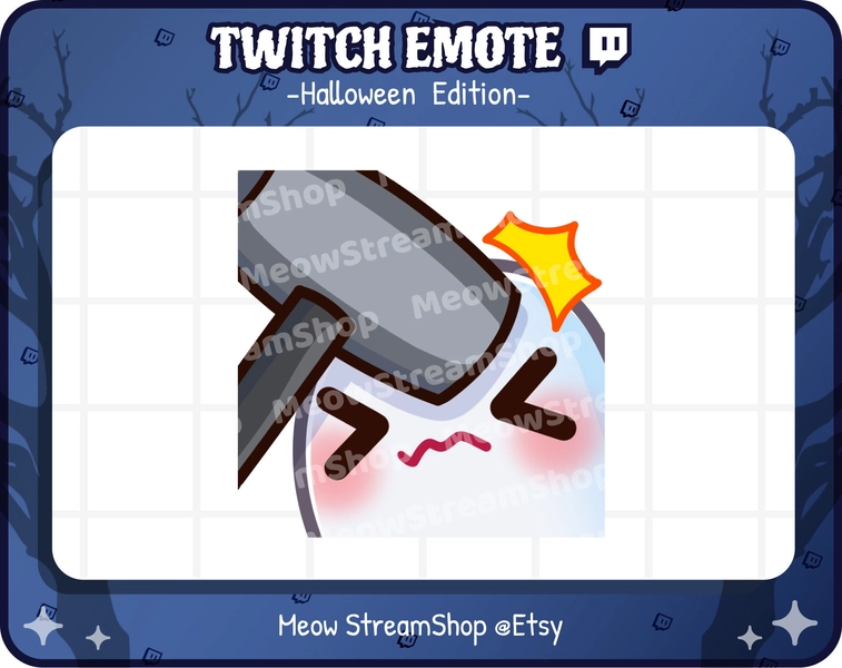 Twitch Emote / Mignon Ghost bonk, bonked, marteau, ban emote / Kawaii fantôme effrayant Halloween emoji / discord