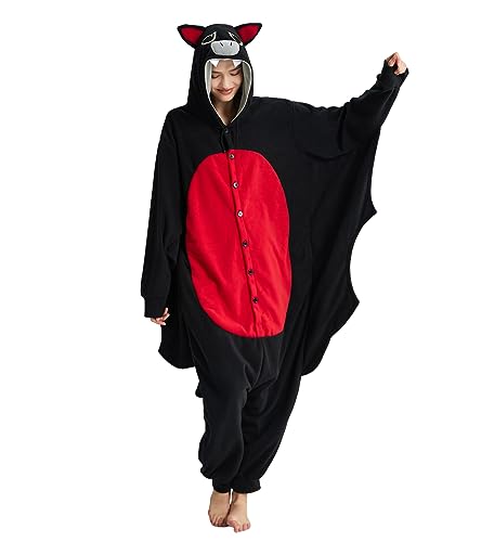 Dodheah Onesie Chauve-Souris Adulte Pyjama d'halloween Noir Costume Cosplay Animal Vêtements de Nuit Combinaison Une Pièce pour Femmes Hommes - XL - Noir