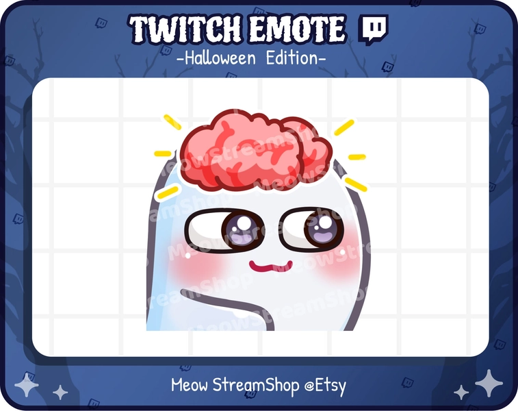 Twitch Emote / Cute Ghost neuron activé, cerveau, intelligent, 200IQ emote / Kawaii fantôme effrayant Halloween emoji / discord