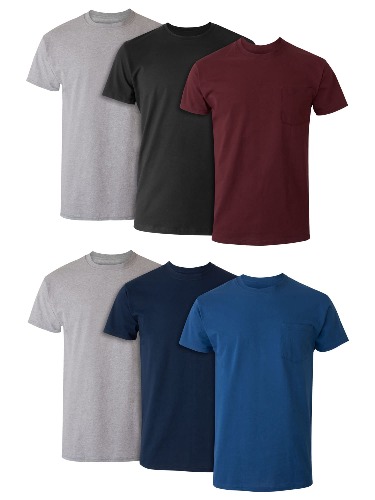 Hanes Men’s Pocket Undershirt Pack, Cotton Crew Neck T-Shirt, Moisture Wicking Tee, Assorted 6-Pack - 3X-Large Assorted