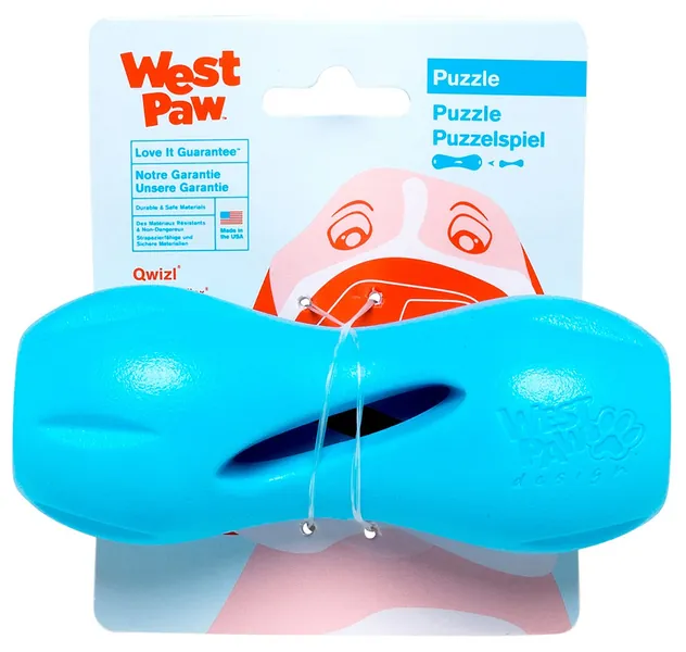 West Paw Design Zg090aqa Zogoflex Qwizl Tough Puzzle Treat Toy for Dogs, Small, Aqua, 5.5" - Small Aqua
