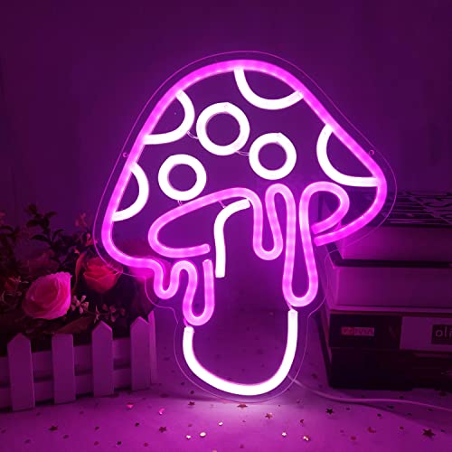 Mushroom Neon Sign Dimmable Led Mushroom Neon Light Cute Neon Mushroom Sign Night Light 3d Wall Art Mushroom Neon Signs For Wall Decor Game Room Bedroom Decor Holiday Gift For Children Kids Girl (Pink) - Pink
