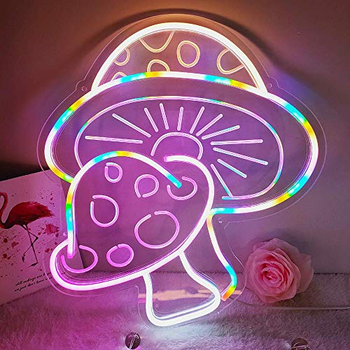 Mushroom Neon Sign for Holiday Decoration, Power by USB, 16x16 inches, Neon Mushroom Sign, Colorful Neon Signs Mushroom with Dimmer Switch for Kids Room, Great Gifts for Kids - Mushroom-Colorful
