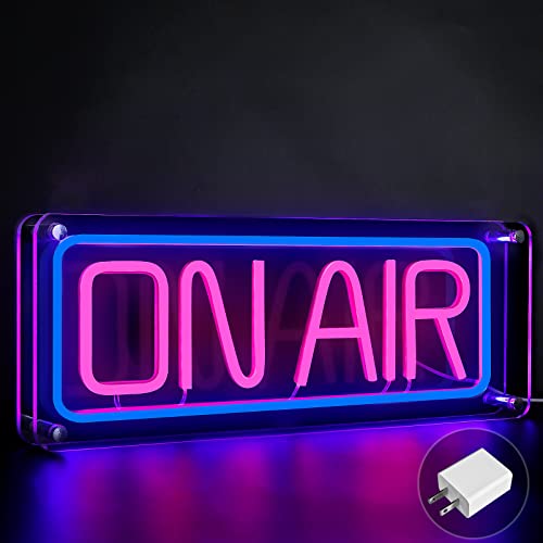 XIYUNTE ON AIR Neon Sign, USB Powered LED On Air Sign with Switch, Double-Layer Acrylic Pink/Blue On Air Box Sign with Metal Chain, On Air Light Sign for Bedroom, Bar, Studio, Office, Shop - B-Blue&Pink