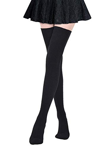DRESHOW Women Extra Long Thigh High Socks Over the Knee High Boot Stockings Cotton Leg Warmers - Black - 1