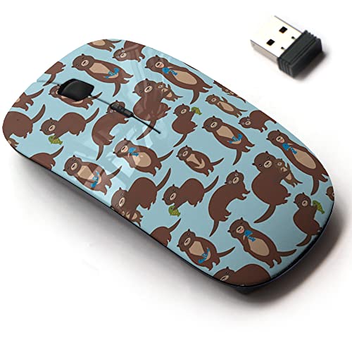 2.4G Wireless Mouse with Cute Pattern Design for All Laptops and Desktops with Nano Receiver - Funny Brown Otters