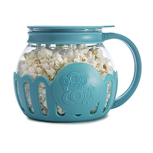 Ecolution Patented Micro-Pop Microwave Popcorn Popper with Temperature Safe Glass, 3-in-1 Lid Measures Kernels and Melts Butter, Made Without BPA, Dishwasher Safe, 1.5-Quart, Teal - 1.5-Quart Snack Size - Teal