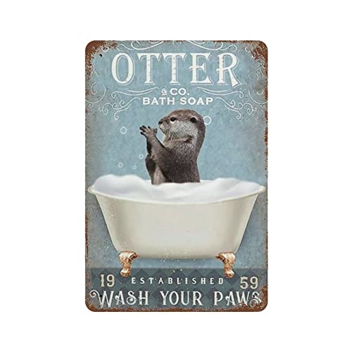 Habilboi Vintage Tin Sign Otter Bathroom Sign Otter Co. Bath Soap Wash Your Paws Bathroom Art Wall Decoration Plaque Bathroom Toilet Home Metal Poster 5.5x8inch
