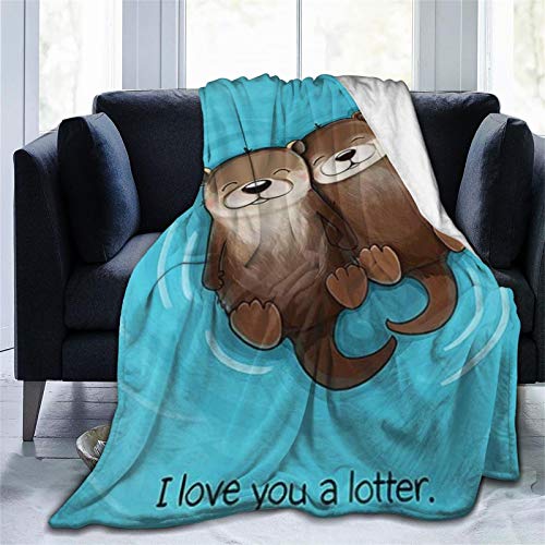 Carwayii Otter Blanket Otter Gifts Cute Throw Blanket Sea Otter Plush Blanket Soft Sherpa Lap Blanket for Birthday Gift Durable Blue Sofa Blanket Cozy Flannel Blanket for Office Home Bed -50''x60'' - 60"x50 - Blue