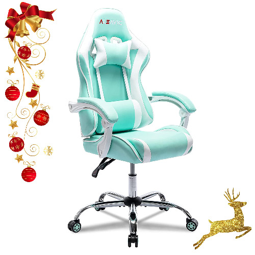 ALEAVIC Gaming Chair，Gamer Chair High Back Ergonomic Adjustable，Racing Style PU Leather Gaming Chair for Adults，Computer Gaming Chair with Headrest and Lumbar Support - 27D x 27W x 52H in Light Blue