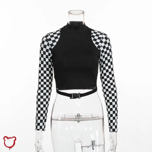 Checkered Fear Factor Top - black / L