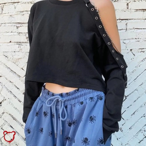 'Black Grunge Chain Top' - Black / L